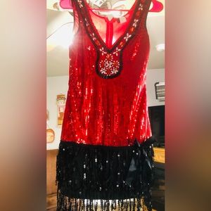 DREAM GIRL red/black Sequin Jeweled Sleeveless dress Sz Small Vintage.